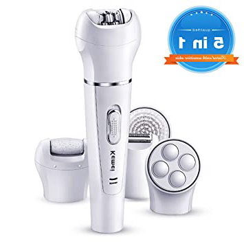 Kemei 5-en-1 Depiladora eléctrica Bikini Trimmer Wet and Dry recargable Lady Shaver Depiladora Facial Massage Kit de herramientas con cabeza y depiladora Shape Head & Callus Remover km-2199