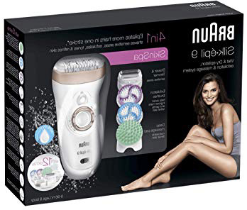 Braun Silk-épil 9 SkinSpa 9-961V - Depiladora para mujer eléctrica, sistema de exfoliación y cuidado de la piel 4 en 1 + 12 accesorios, oro rosa/blanco