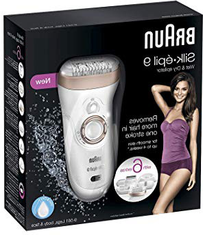 Braun Silk-épil 9 9-561 Depiladora eléctrica inalámbrica con tecnología Wet & Dry, con 6 accesorios incluyendo un cabezal con recortadora y afeitadora, para mujer, Blanco/bronce