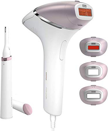 Philips Lumea Prestige BRI949/00 - Depiladora Luz Pulsada para la Depilación Permanente del Vello Visible en Casa con 4 Cabezales: Cuerpo, Bikini, Axilas y Cara, Recortador Precisión, Blanco y Rosa