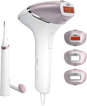 Philips BRI949/00 Lumea Prestige - Depiladora Luz Pulsada para la Depilación Permanente del Vello Visible en Casa con 4 Cabezales: Cuerpo, Bikini, Axilas y Cara, Recortador Precisión, Blanco y Rosa