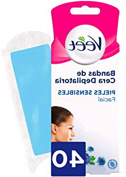 Veet Bandas de Cera Fria Depilatoria para Depilación Facial con Aceite de Almendras y Aroma de Aciano, Easy Gelwax, Pieles Sensibles, 40 Bandas