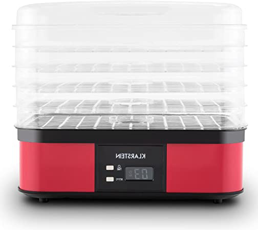 Klarstein Valle di Frutta - Deshidratadora, Desecadora, Secadora de Frutas, 5 Pisos, 250 W, Temperatura Regulable, Temporizador, Pantalla LCD, Panel de 2 Botones, Bandeja Fina, Rojo