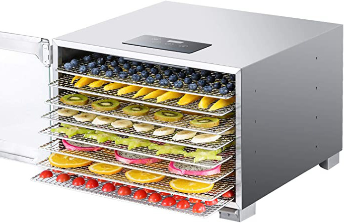 Deshidratador de alimentos BioChef Kalahari - De acero inoxidable con 8, 10 y 16 bandejas. 100% libre de BPAs, pantalla LED, Temporizador 24 horas. 3 años de GARANTÍA. (8 bandejas)