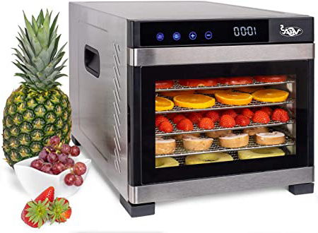 VITA5 Deshidratador Alimentos Acero Inoxidable • Temporizador 24 Horas • Temperatura: 35 a 75ºC + Extra: 1x Malla Fina y 1x Bandeja Antigoteo Nobel Pro (6 Bandejas)