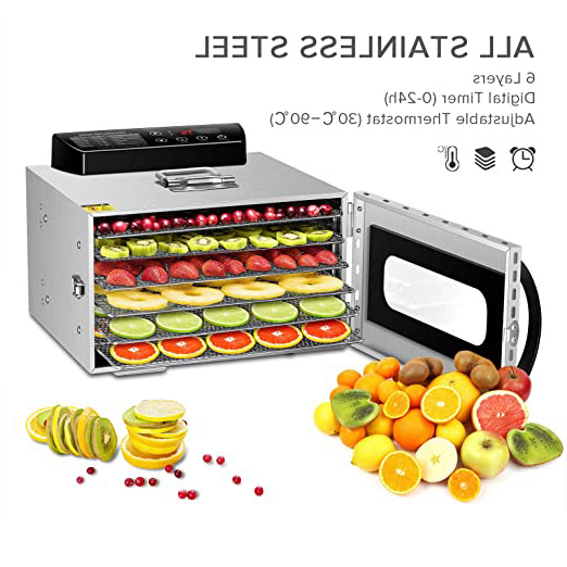 Pisos Deshidratadora de Frutas de Metal, Temporizador de 24 Horas, Temperatura Regulable 30~90°C, Pantalla LCD, 400W Deshidratador Alimentos (Manual de Español)