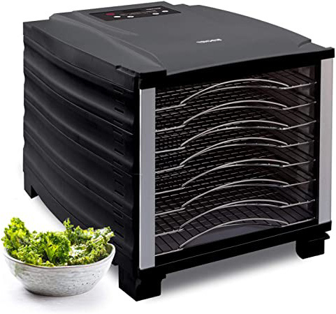 Deshidratador de alimentos BioChef Arizona 8 bandejas de acero inoxidable – Temporizador, puerta transparente, bandejas móviles, BPA Free y Tritan (Negro)