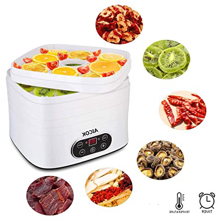 AICOK Deshidratador de Alimentos, 250W Temporizador Deshidratador de Frutas y Verduras, 5 Bandejas, Ajustables Deshidratador Temporizador de hasta 72 h, Pantalla LCD, sin BPA