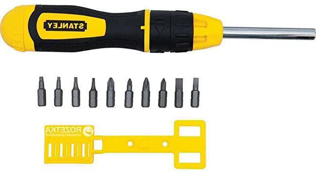 Stanley 0-68-010 Destornillador de carraca multipuntas con 10 puntas, Plata