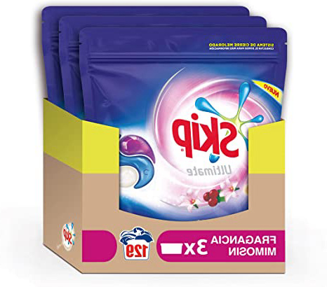 Skip Ultimate Triple Poder Fragancia Mimosín Detergente Cápsulas para Lavadora - Paquete de 3 x 43 lavados - Total: 129 lavados