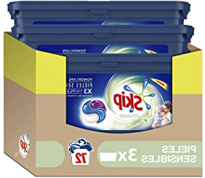 Skip Ultimate Triple Poder Pieles Sensibles Detergente Cápsulas para Lavadora - Paquete de 3 x 24 lavados - Total: 72 lavados