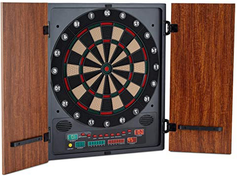 Oneconcept Dartmaster 180 - Diana automática, Diana electrónica, Armario para Dardos, 8 Jugadores, Rival Virtual, Display LED, 12 Dardos, Punta de plástico, 2 Puertas