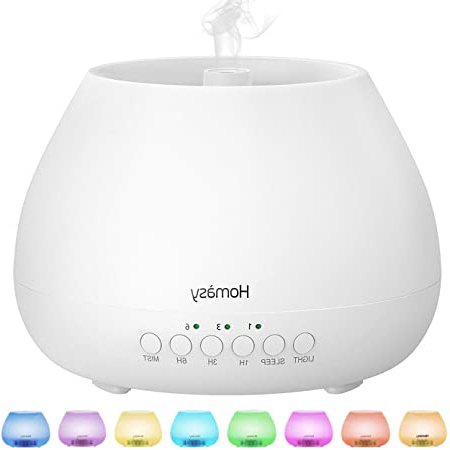 Homasy 500ml Difusor de Aromas, Difusor Aromaterapia con Luz Nocturna de 8 Colores, 21dB Humidificador Difusor Aceites Esenciales Ultrasónico, Humidificador Bebés con Fragante sin BPA, Blanco