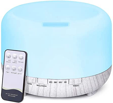 500ml Difusor de Aceite Esencial, TENSWALL Control Remoto Humidificador Ultrasónico con Luces LED Cambiantes de 7 Colores