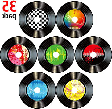 Boao 35 Piezas 7 Pulgadas Decoración de Fiesta de Música de Rock and Roll de 1950's Signos Recortes de Papel Coloridos Disco para Favores de Fiesta Musica (Adorno de Pared de Récord)
