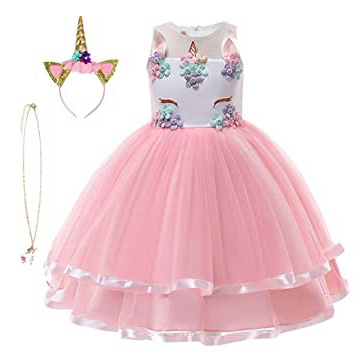 URAQT Disfraz de Princesa, Traje del Vestido Traje de Princesa de la Nieve Vestido Infantil Disfraz de Princesa de Niñas para Frozen Themed Fiesta Cumpleaños Navidad Halloween Ros