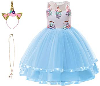 URAQT Disfraz de Princesa, Traje del Vestido Traje de Princesa de la Nieve Vestido Infantil Disfraz de Princesa de Niñas para Frozen Themed Fiesta Cumpleaños Navidad Halloween Ros Azul 100CM