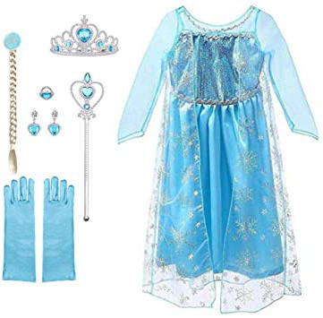 URAQT Vestido de Princesa Elsa, Reina Frozen Disfraz Elsa Vestido Infantil Niñas Costume Azul Cosplay de Disney Disfraz de Halloween, Cumpleaños, Carnaval y la Fiesta (100) Azul