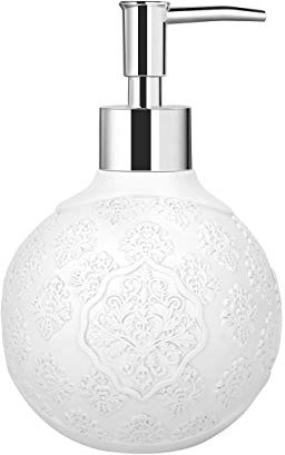 Luxspire Botellas de Dispensador de Resina, Tarro de Resina Decorativo Flor Retro, Recipiente Rellenable de Botellas de Bomba Dispensadores de Mano para Jabón Líquido, Champú y Gel de Ducha - Blanco