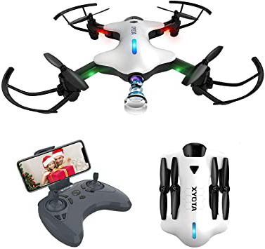 ATOYX Drone Plegable, Drone con Cámara para Principiantes y Niños, 720P con Control Remoto WiFi FPV en Tiempo Real, Una Tecla de Despegue/Aterrizaje, Gravedad Sensor, AT-146