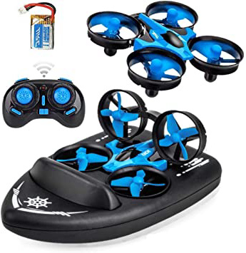 SeeKool MINI 3 en 1 RC Drone Quadcopter, 2.4GHZ Modo sin Cabeza y con Flips 360°, Tierra / Agua / Aire dron de Deformable Anfibio, Bueno para Principiantes - UH36F, Aerodeslizador Barco Niños Juguetes