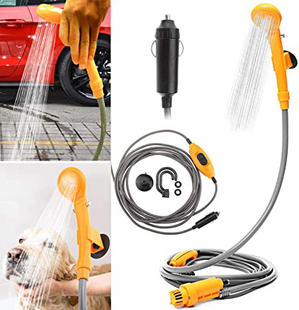 MASO - Kit de ducha para exteriores, 12 V, portátil, con enchufe para encendedor de cigarrillos, máximo 7 L, agua por minuto