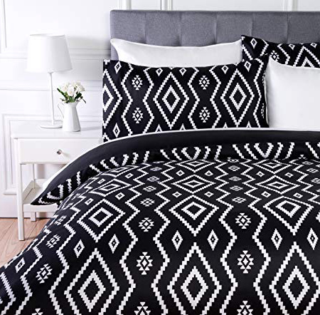 AmazonBasics - Juego de ropa de cama con funda de edredón, de microfibra, 230 x 220 cm, Negro (Black Aztec)