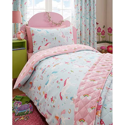 Kidz Club - Juego de Funda de edredón y Funda de Almohada, diseño de Unicornios mágicos para Cama Individual, Color Azul