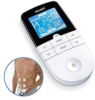 Beurer EM49 - Electroestimulador digital, para aliviar el dolor muscular y el fortalecimiento muscular, masaje, EMS, TENS, pantalla LCD azul, 2 Canales, 4 electrodos autoadhesivos, color blanco