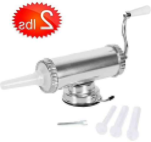 SHEANAON Máquina de Hacer Salchichas Embutidora de Salchichas Manual de Acero Inoxidable con 3 Embudos de Relleno, Máquina Salchicha Manual Hacer Embutidos de Carne con Capacidad de 2 lbs