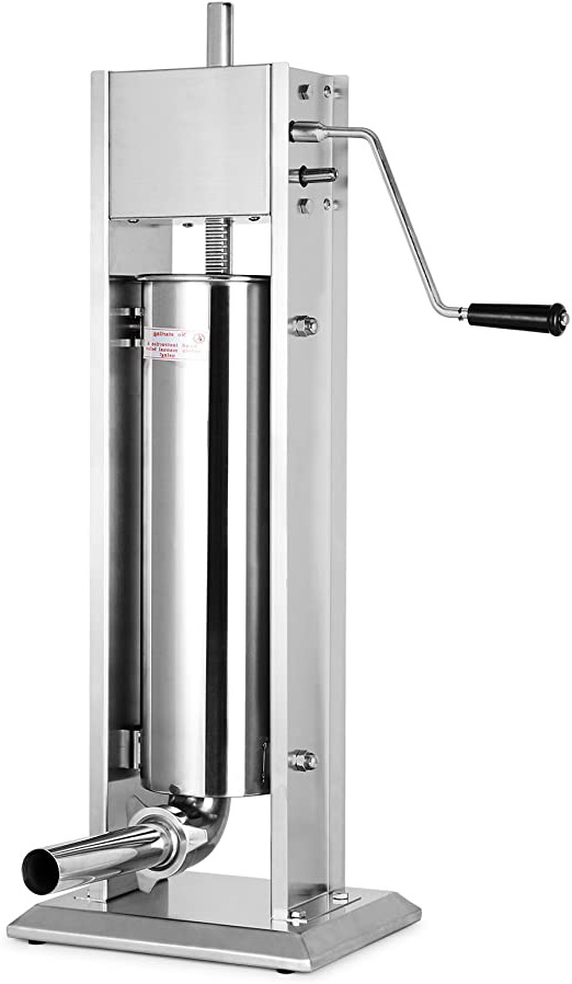 Bisujerro Máquina de Hacer Salchichas Embutidora de Salchichas de Acero Inoxidable de Grado Alimenticio Rellenadora Manual de Salchichas con 2 Velocidades y 4 Boquillas (7L)