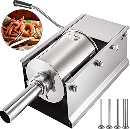 BuoQua Embutidora de Chorizos Horizontal de Acero Inoxidable 3L Llenadora Manual de Salchichas para Hacer Salchichas Chorizo Hot Dogs Bratwurst Adecuado Tanto para Uso Doméstico como Comercial