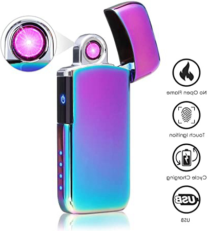 NASUM Encendedor Eléctrico, Encendedor a Prueba de Viento para Carga USB, Pantalla de Batería, Chip Inteligente, para Cigarrillos, Barbacoa, Chimenea, Camping (Hielo Colorido)