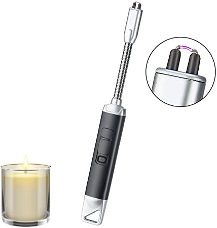 DAUJAM Encendedor Eléctrico, ARC Encendedor USB Recargable, encendedores electricos Plasma Largo, Seguridad para Velas, Cocina, Barbacoa, Camping y chimeneas, LT09-2, Negro