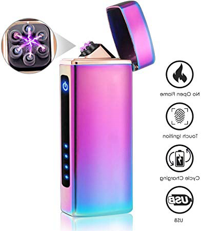NASUM Mechero Electrico, Encendedor Electrico de Doble Arco sin Llama - Mechero Recargable y Resistente al Viento (Acampada) con Cable USB, Mechero de Plasma sin Gas