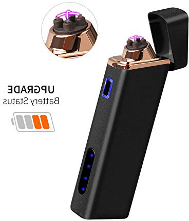 Ommani Encendedor Electrico, USB Encendedor de Doble Arco Recargable con Indicación de Batería, ARC Encendedor Antiviento para Cocina Cigarrillos Velas Papel sin Llama ni Olor