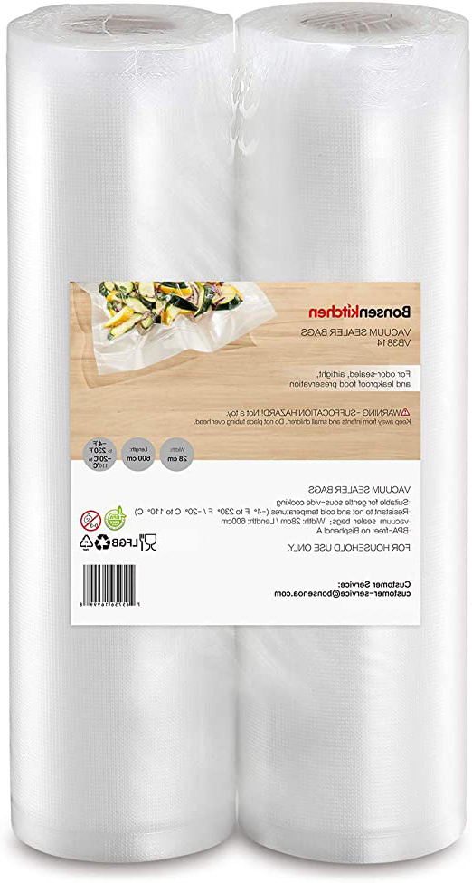Bonsenkitchen Rollos al Vacio para Envasadora al Vacío, 2 Rollos 28 x 600cm Bolsas de Vacio Gofradas para Conservación de Alimentos y Sous Vide Cocina & Boilable - VB3814