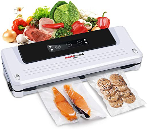 Bonsenkitchen Envasadora al Vacío 4 en 1 para Uso Doméstico y Comercial, Maquina al Vacio de Alimentos Secos y Húmedos, Incluyendo Rollo de Vacio 20 x 300cm y Bolsas 5, VS3750