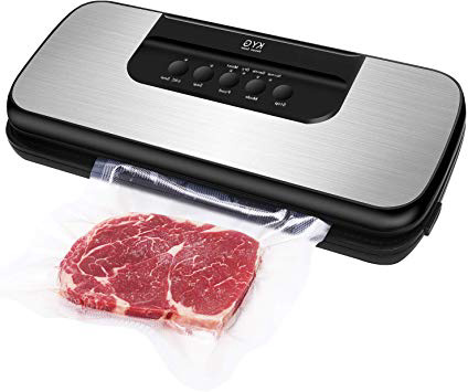 KYG Envasadora al Vacío de Alimentos 110W Sellador al Vacío Automático Máquina del Vacío con 20 Bolsas de Vacío y Tubo para Botes, Frontal de Acero Inoxidable, Color Plata y Negro