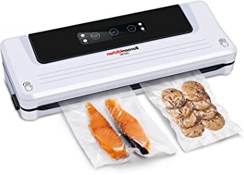 Bonsenkitchen Envasadora al Vacío Domesticas, Maquina Envasar al Vacio de Alimentos para la Cocina Sous Vide | Modos Seco y Húmedo| Bolsa de Vacío Incluida, Selladora Blanco VS3750