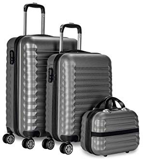 NEWTECK Juego Maletas y Neceser 3 pzs, Maleta Mediana y Pequeña 20"(53x33,5x22cm) + 24"(63x39,5x26,8cm), ABS, Rígidas, Resistentes y Duraderas, 4 Ruedas, Cómodas y Ligeras, Candado Combinación (Gris)