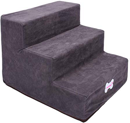 YUENA CARE Escalera de Mascota con Funda Extraíble y Lavable Alta Resiliencia 3 Pasos de Escalera para Perro y Gato Súper Suave Gris