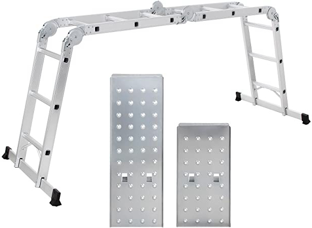SONGMICS Escalera de Aluminio Multifuncional, Máx. Carga de Capacidad de 150 kg, Conforme al Estándar EN131 TÜV Rheinland GS, GLT36M