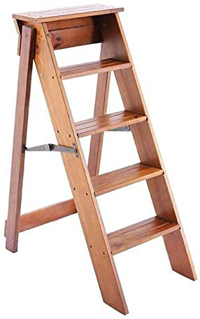 Taburete Plegable de Madera Escalera de Madera de 5 escalones Cocina Antideslizante Multifuncional Dormitorio Fácil de Guardar en la Sala de Estar 34 y 60 Veces 88 cm (Color : Brown)