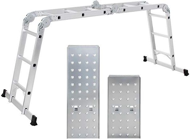 SONGMICS Escalera de Aluminio Multifuncional, Máx. Carga de Capacidad de 150 kg, Conforme al Estándar EN131 TÜV Rheinland GS, GLT36M