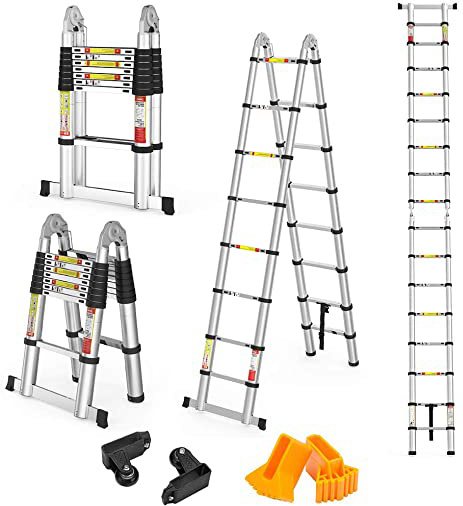 Finether 5M Escalera Telescópica de Aluminio Escalera Plegable Multifuncional Portátil Escalera Extensible Certificada por EN131, Capacidad de 150kg, Profesional