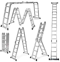 Escalera De Aluminio Plegable 475cm, Multifuncional 6 En 1, Carga Máxima 150kg, Diseño Antideslizante, Tamaño Plegado 126x63x27cm