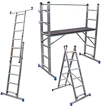 Escalera multiusos con plataforma y andamio de 5 vías, plataforma de trabajo