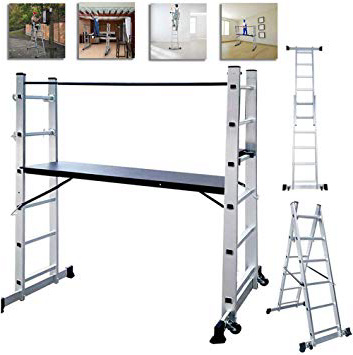 NAIZY estructura de aluminio, escalera de aluminio, escalera plegable, soporta hasta 150 kg, revestimiento antideslizante