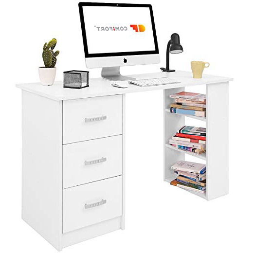 COMIFORT Mesa de Trabajo – Escritorio Robusto y Espacioso, Estilo Moderno y Minimalista, con Gran Capacidad de Almacenaje, 3 Baldas y 3 Cajones, Color Blanco